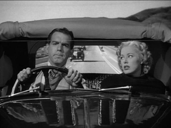 Peter Lockwood (Fred MacMurray) and Christy Sloane (Eleanor Parker), in "A Millionaire for Christy" (Twentieth Century Fox Film Corporation)