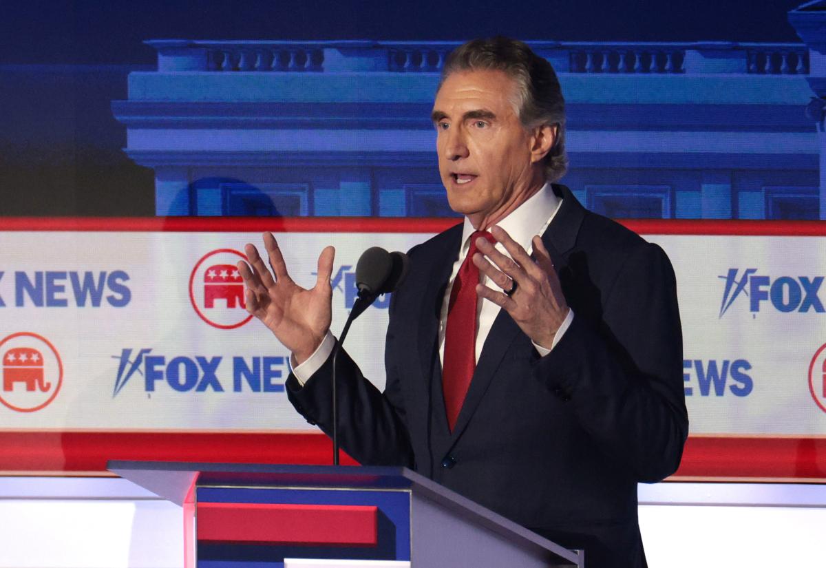 North Dakota Gov. Doug Burgum participates in the first debate of the GOP primary season hosted by FOX News at the Fiserv Forum in Milwaukee, Wis., on Aug. 23, 2023. (Win McNamee/Getty Images)