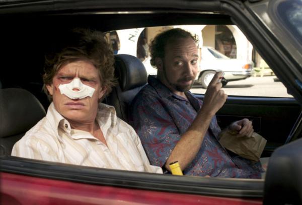 True friends through thick and thin—Miles (Paul Giamatti, R) and Jack (Thomas Haden Church), in “Sideways.” (Fox Searchlight Pictures)