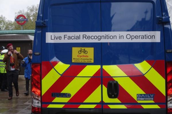 A van being used by the Metropolitan Police as part of their facial recognition operation in central London, on May 6, 2023. (Will Edwards/AFP via Getty Images)