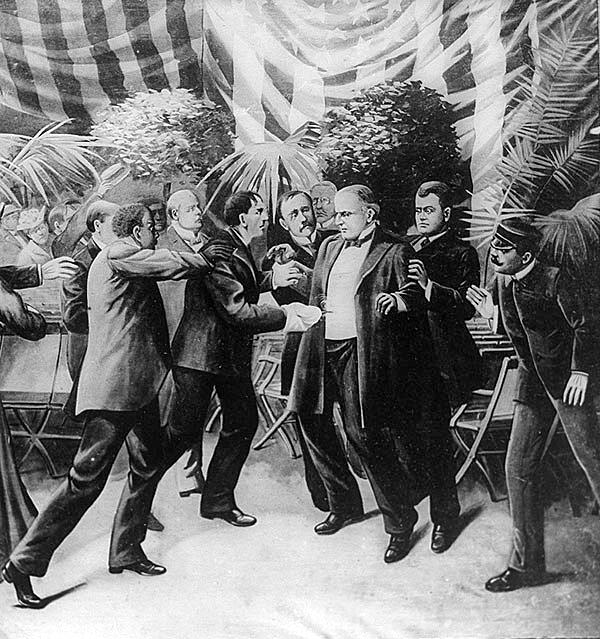 Artist's conception of the shooting of McKinley, by T. Dart Walker. (Public Domain)