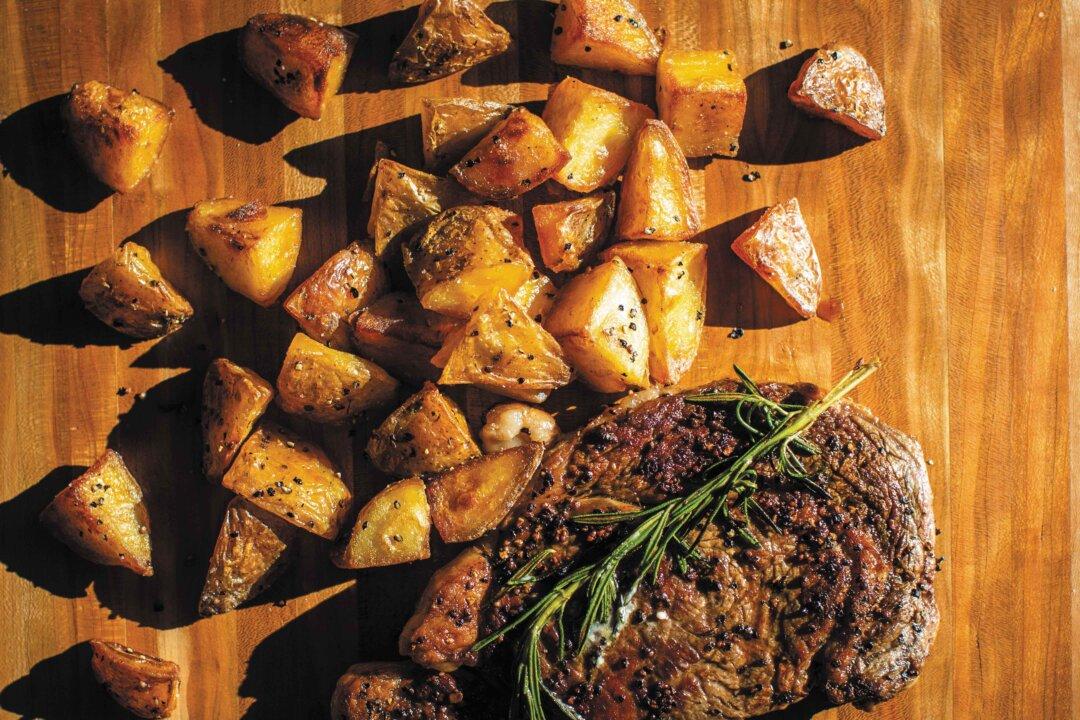 Seared Rib Eyes With Blue Cheese Butter and Beef-Fat Potatoes