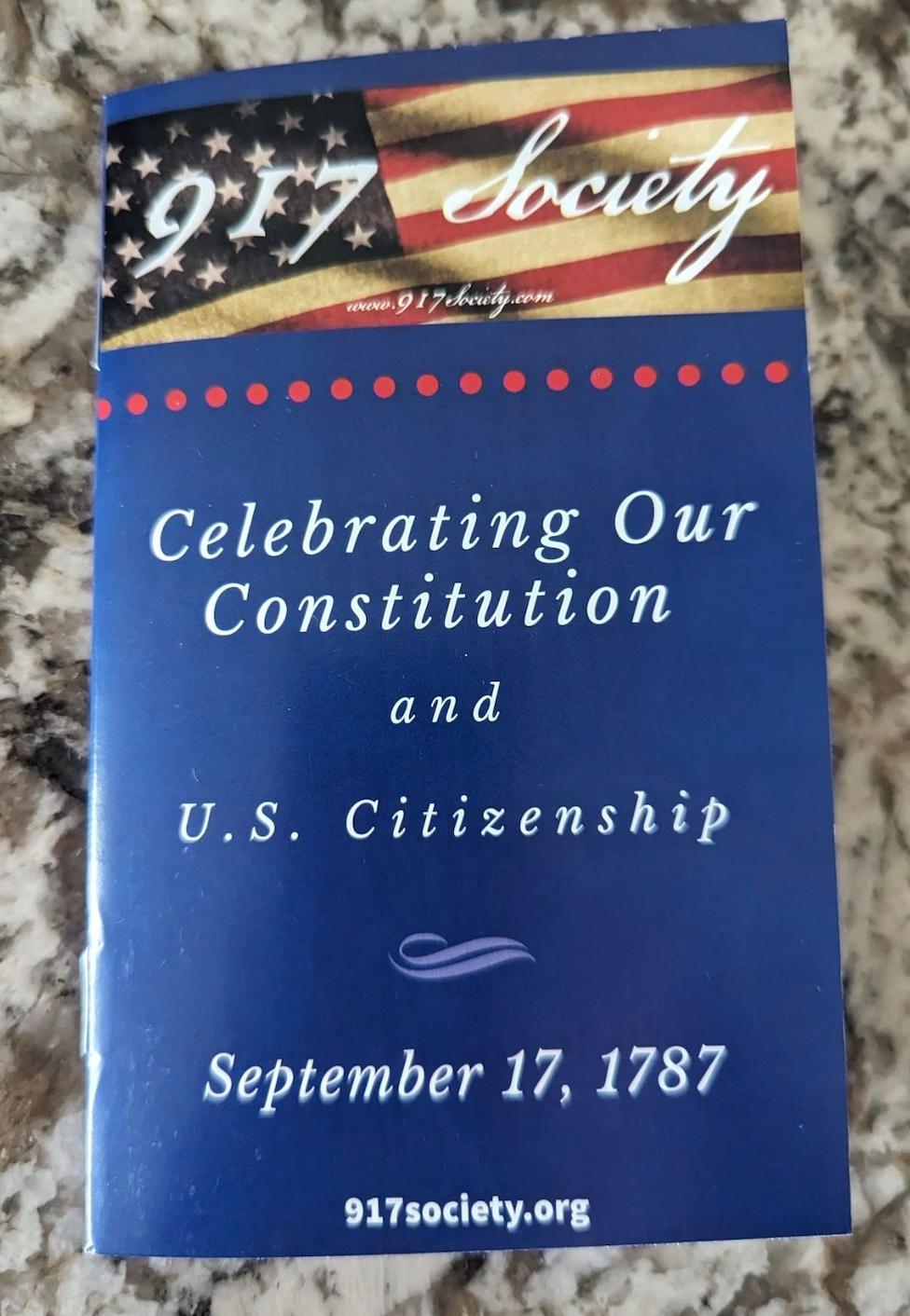 Pocket Constitution provided for distribution to schools by the nonprofit 917 Society to Citizens Defending Freedom in Texas in September 2023. (Courtesy of Jonathan Hullihan)