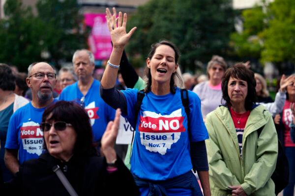 Participants in the Ohio March for Life at the State House in Columbus on Oct. 6, 2023. (Carolyn Kaster/AP Photo)