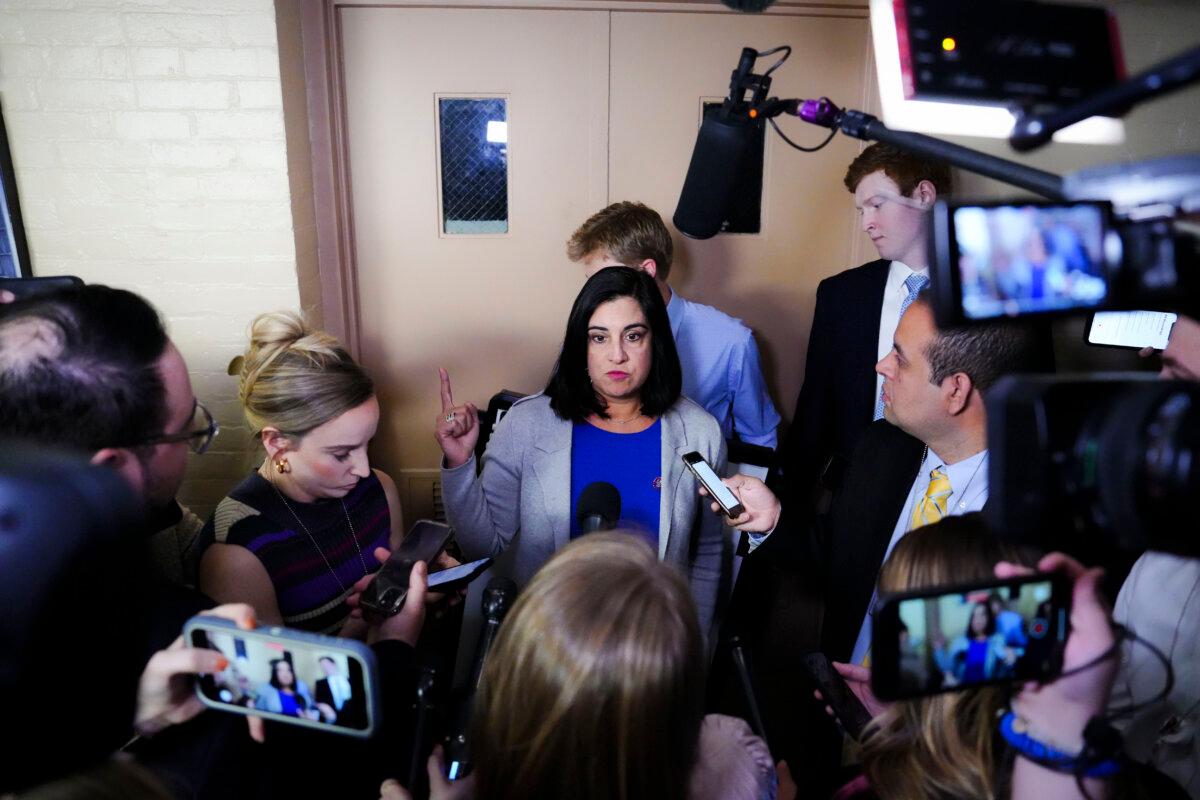 Rep. Nicole Malliotakis (R-N.Y.) speaks to reporters in Washington on Oct. 12, 2023. (Madalina Vasiliu/The Epoch Times)