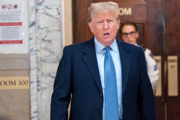 Former President Donald Trump speaks to the media during a break in his civil fraud trial at New York State Supreme Court in New York City, on Oct. 18, 2023. Spencer Platt/Getty Images)
