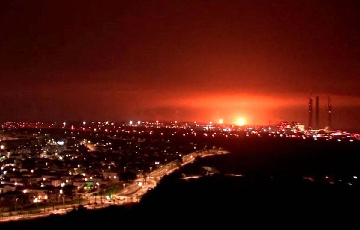 An explosion on the Israel–Gaza border, amid the ongoing war between Israel and Palestinian terrorist group Hamas, as seen from the Israeli side on Oct. 27, 2023. (Reuters TV via Reuters)
