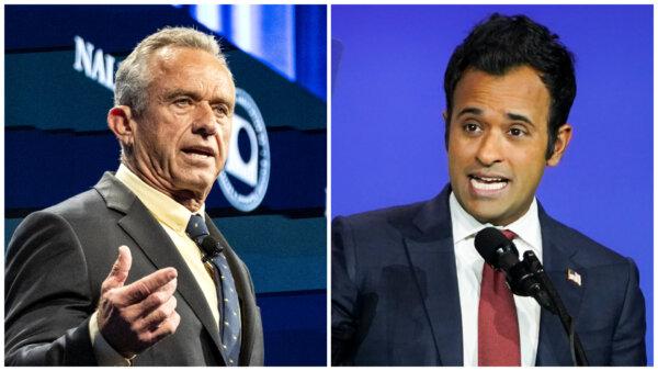 (Left) Democratic Presidential Candidate Robert F. Kennedy, Jr. speaks at the NALEO Presidential Forum in New York City on July 14, 2023. (Chung I Ho/The Epoch Times); (Right) Republican presidential candidate Vivek Ramaswamy speaks at the Republican Jewish Coalition in Las Vegas, Nev., on Oct. 28, 2023. (Madalina Vasiliu/The Epoch Times)