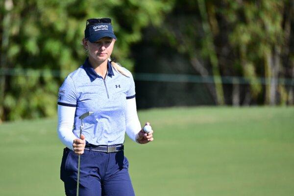 Emily Kristine Pedersen of Denmark reacts on the second green during the second round of The ANNIKA driven by Gainbridge at Pelican at Pelican Golf Club in Belleair, Fla., on Nov. 10, 2023. (Julio Aguilar/Getty Images)