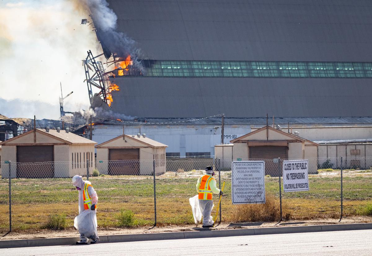 Crews Remove Hazardous Materials After Tustin Blimp Hangar Fire
