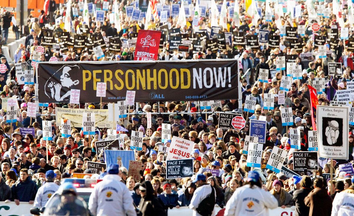 Pro-life activists participate in the annual "March for Life" event on Jan. 22, 2009, in Washington. The event was to mark the anniversary of the 1973 Roe v. Wade Supreme Court abortion ruling. (Alex Wong/Getty Images)