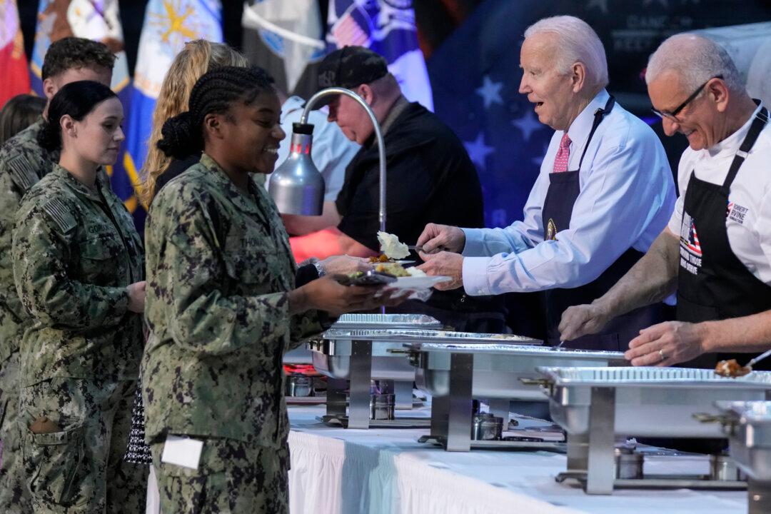 The Bidens Start Thanksgiving Early by Serving Dinner and Showing ‘Wonka’ to Service Members