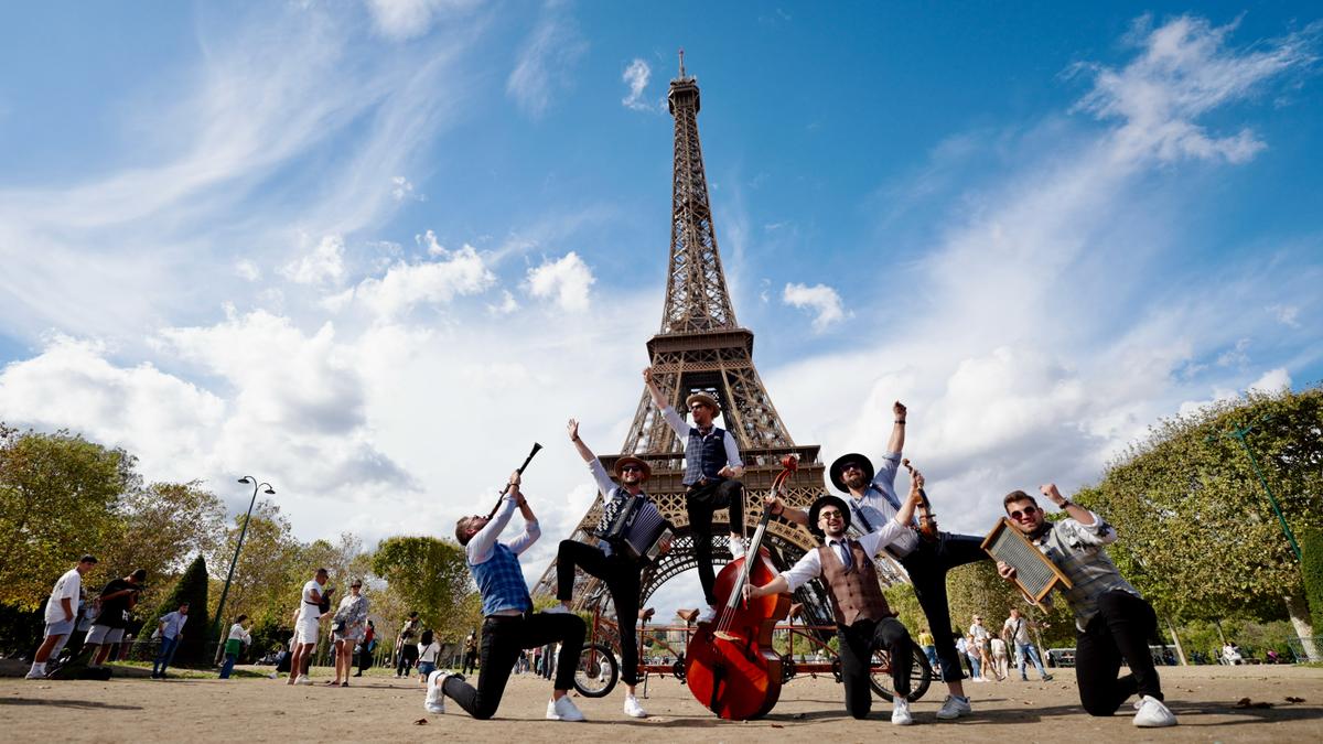 Day 7, at the Eiffel Tower in Paris. (Courtesy of Big Bike Orchestra)
