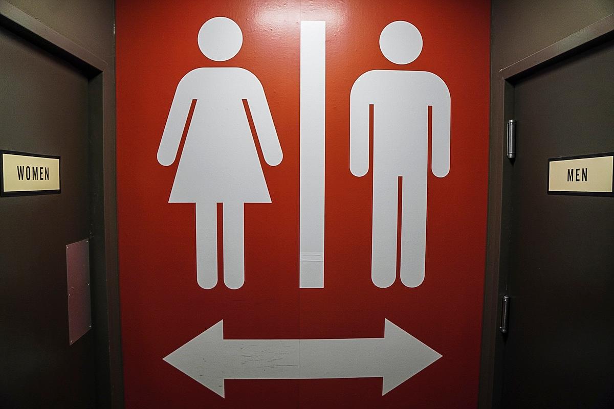 A sign indicates that men should use the men’s restroom and women should use the women’s restroom at a business in Chattanooga, Tenn., on Jan. 13, 2023. (Jackson Elliott/The Epoch Times)