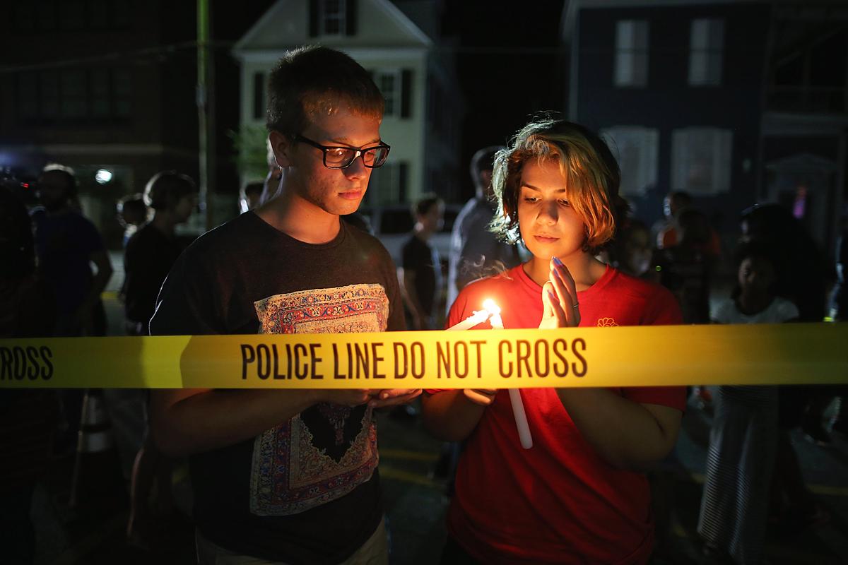 Mourners light candles for the nine victims of a mass shooting at the historic Emanuel African Methodist Episcopal Church in Charleston, S.C., on June 18, 2015. (Chip Somodevilla/Getty Images)