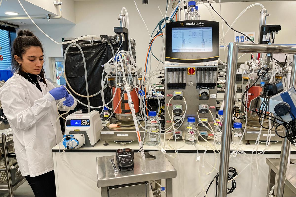 Employees at Believer Meats work in labs at the company's headquarters in Rehovot, Israel, on Feb. 13, 2023. (AP Photo/Laura Ungar)