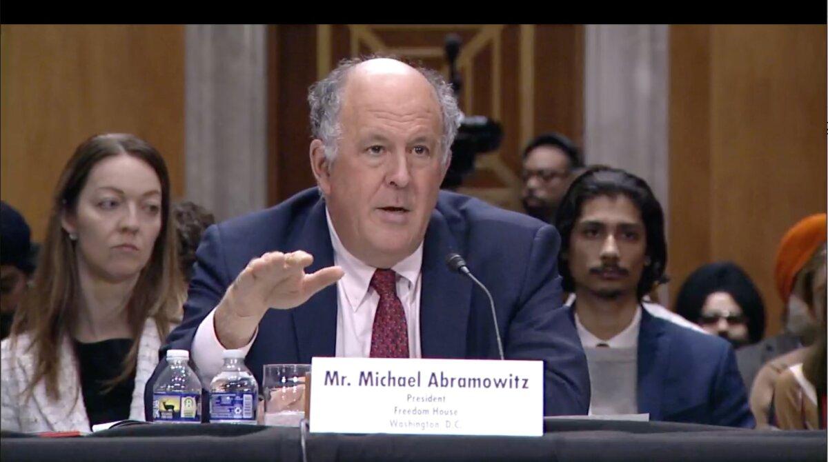 Freedom House president Michael Abramowitz speaks at a Senate Foreign Relations Committee hearing on transnational repression in Washington on Dec. 6, 2023. (Screenshot via The Epoch Times)