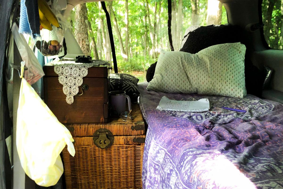 Bayla Manders’s van, where she has been living since March 2023. (Courtesy of Bayla Manders)