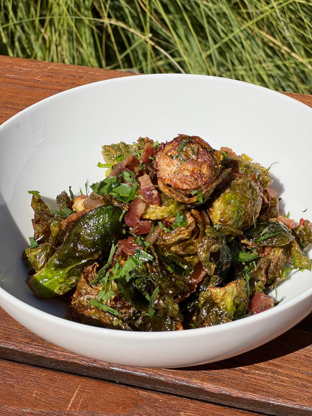 Lucia’s Maple Glazed Brussels and Bacon, a Glorious Dish