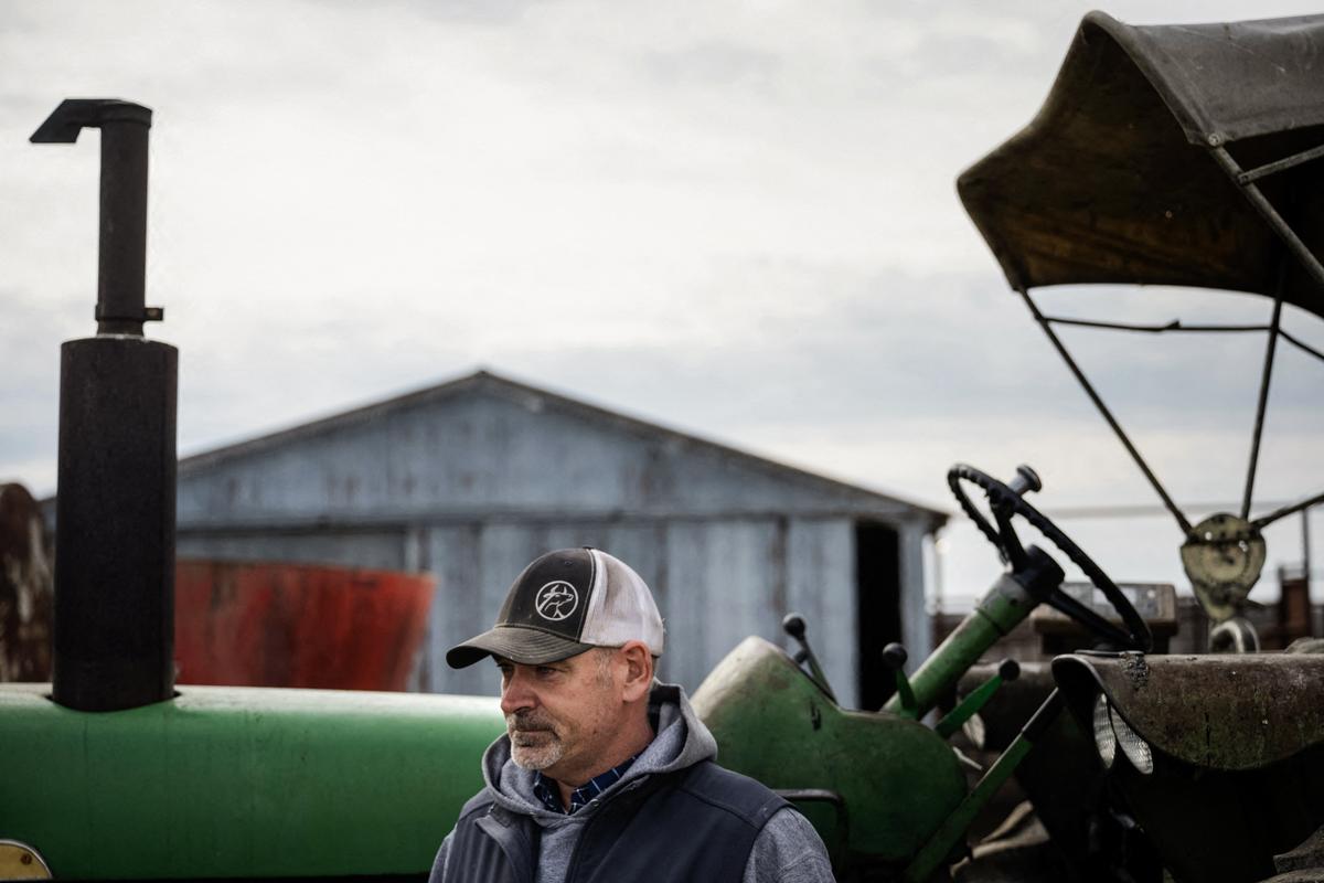 Mike Webb, feedlot operator and landowner, signed a contract to lease his land to Ranger Power for use as a solar farm, in Auxvasse, Mo., on March 15, 2023. (Brendan Smialowski/AFP via Getty Images)