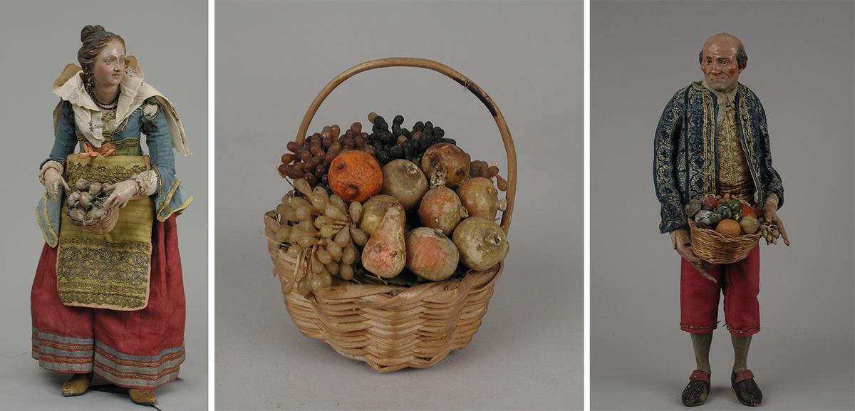 Crèche figurines of townspeople with baskets of fruits and vegetables, second half 18th century, Naples. Gift of Loretta Hines Howard, The Metropolitan Museum of Art, New York City. (Public Domain)