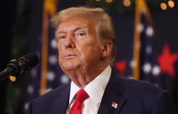 Republican presidential candidate and former President Donald Trump looks on during a campaign event in Waterloo, Iowa, on Dec. 19, 2023. (Scott Olson/Getty Images)