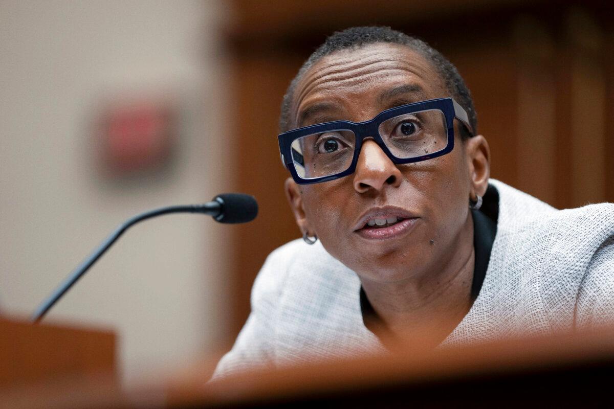 Harvard University President Claudine Gay speaks during a hearing of the House Committee on Education on Capitol Hill in Washington on Dec. 5, 2023. (Mark Schiefelbein/AP Photo)