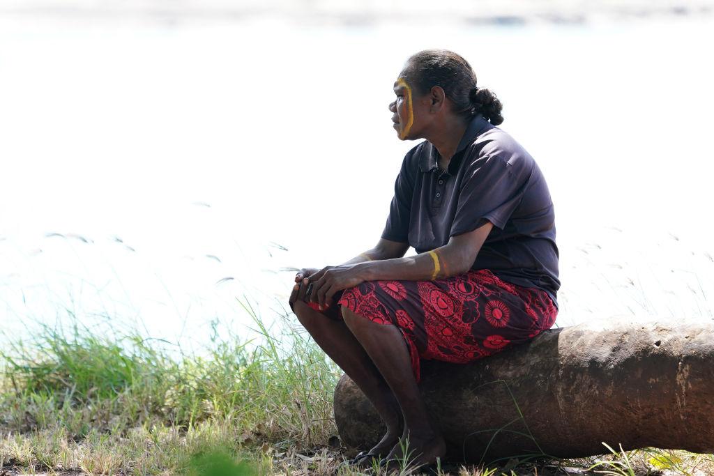 A member of the community is seen during a community BBQ in Wurrumiyanga, Tiwi Islands, Australia on April 18, 2019. (Stefan Postles/Getty Images)