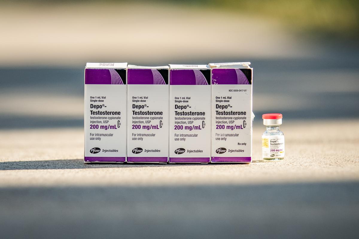 Testosterone medication used for gender transitioning, in northern California on Aug. 26, 2022. (John Fredricks/The Epoch Times)