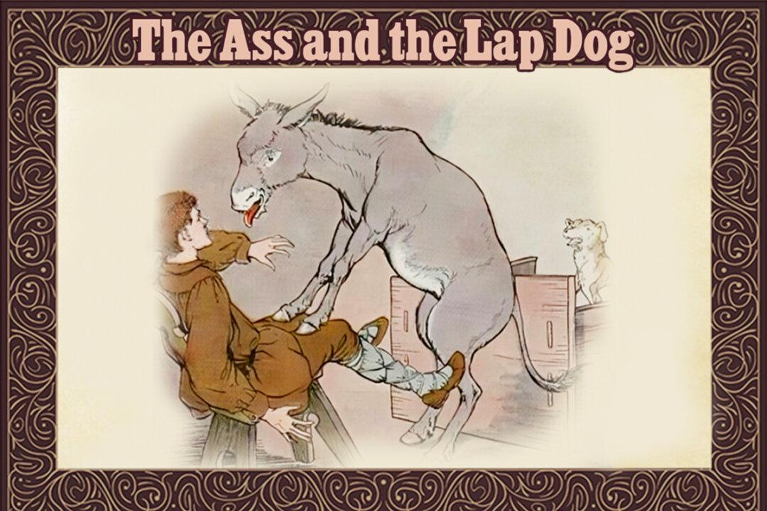 A Foolish Ass Jealous of His Master’s Dog Thinks of a Plan to Take Its Place—Learns a Life Lesson