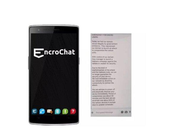 An undated image of an EncroChat phone with the message which was sent out on June 13, 2020 telling all users the network had been compromised. (Europol)