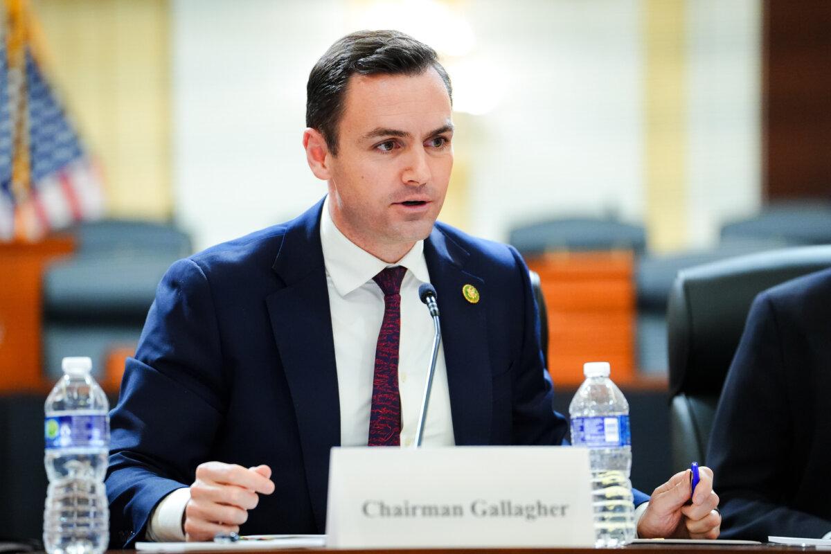 Chairman of the Select Committee on the Chinese Communist Party, Rep. Mike Gallagher speaks during a press conference unveiling the results of the committee’s investigation into the biolab discovered in Reedley, Calif., in Washington, on Nov. 15, 2023. (Madalina Vasiliu/The Epoch Times)