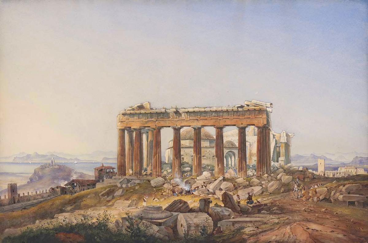 Religion and salvation no longer preoccupy the modern Western world. "The Acropolis of Athens," between 1832 and 1835, by Johann Jakob Wolfensberger. Watercolor. Zürich Central Library. (Public Domain)