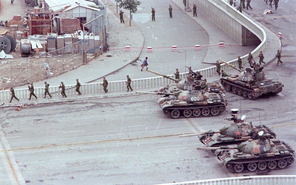 Tanks sit on a street in Beijing two days after the suppression of the pro-democracy protests in Tiananmen Square. (David Turnley/Getty Images)