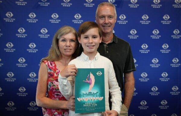 Lara Coleman, her son and her husband, Jeff Coleman, attend Shen Yun Performing Arts at HOTA on the Gold Coast, Australia, on Feb. 24, 2024. (NTD)
