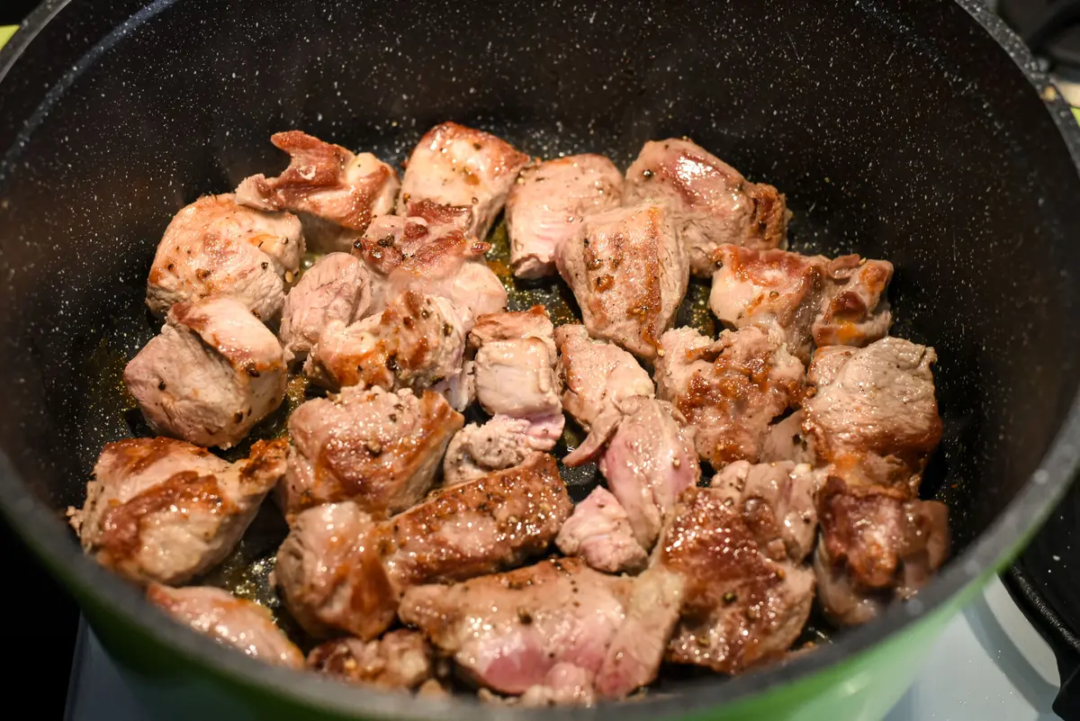 Take your time browning the lamb cubes, which will add a rich flavor to the sauce. (Audrey Le Goff)