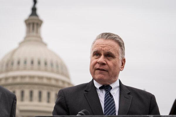 CECC chair Rep. Chris Smith (R-N.J.) speaks during a press conference at the House Triangle near the U.S. Capitol building in Washington on March 22, 2024. (Madalina Vasiliu/The Epoch Times)