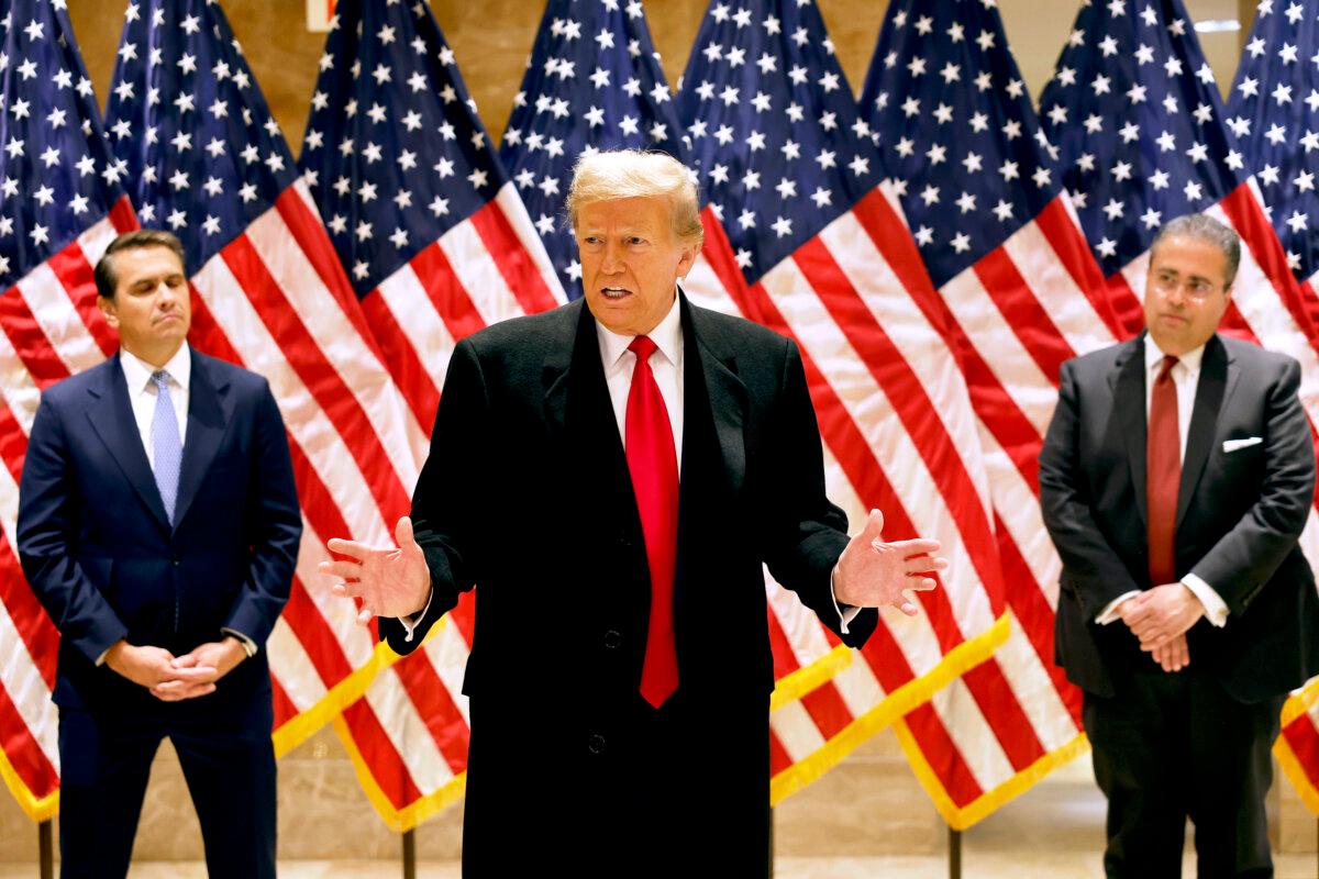 Former President Donald Trump speaks during a press conference at 40 Wall Street after a pre-trial hearing in New York City on March 25, 2024. (Michael M. Santiago/Getty Images)
