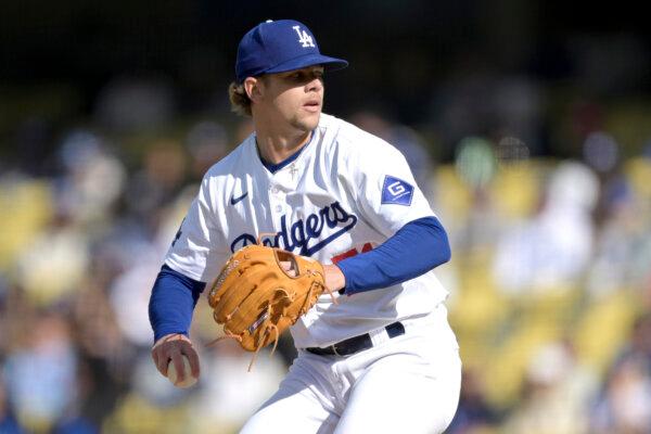 Los Angeles Dodgers starting pitcher Gavin Stone winds up during a game against the St. Louis Cardinals in Los Angeles on March 31, 2024. (Jayne-Kamin-Oncea/AP Photo)