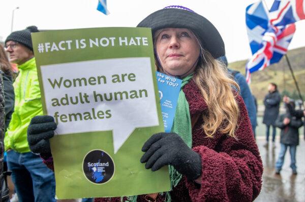 Campaigners gather outside the Scottish Parliament at Holyrood in Edinburgh, to mark the introduction of the Hate Crime and Public Order (Scotland) Act on April 1, 2024. (Lesley Martin/PA Wire)