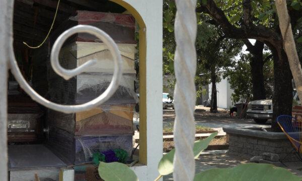 A view of the funeral parlor where authorities have kept the bodies of eight Chinese people who died when their boat capsized off the coast of the southern Mexican state of Oaxaca, in Santo Domingo Zanatepec, Mexico, on March 30, 2024. (Jose de Jesus Cortes/Reuters)