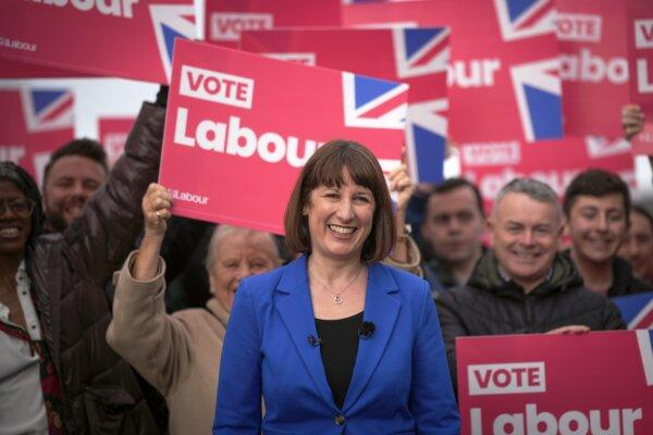 Labour's shadow chancellor Rachel Reeves campaigns at Blackpool Cricket Club in England on April 5, 2024. (Christopher Furlong/Getty Images)