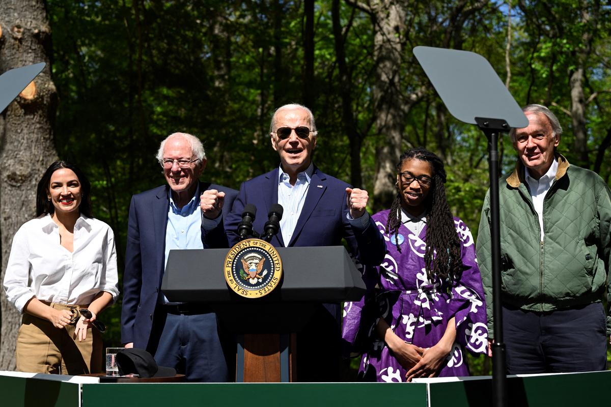 President Joe Biden delivers remarks to commemorate Earth Day at Prince William Forest Park in Triangle, Va., on April 22, 2024. (Andrew Caballero-Reynolds/AFP)