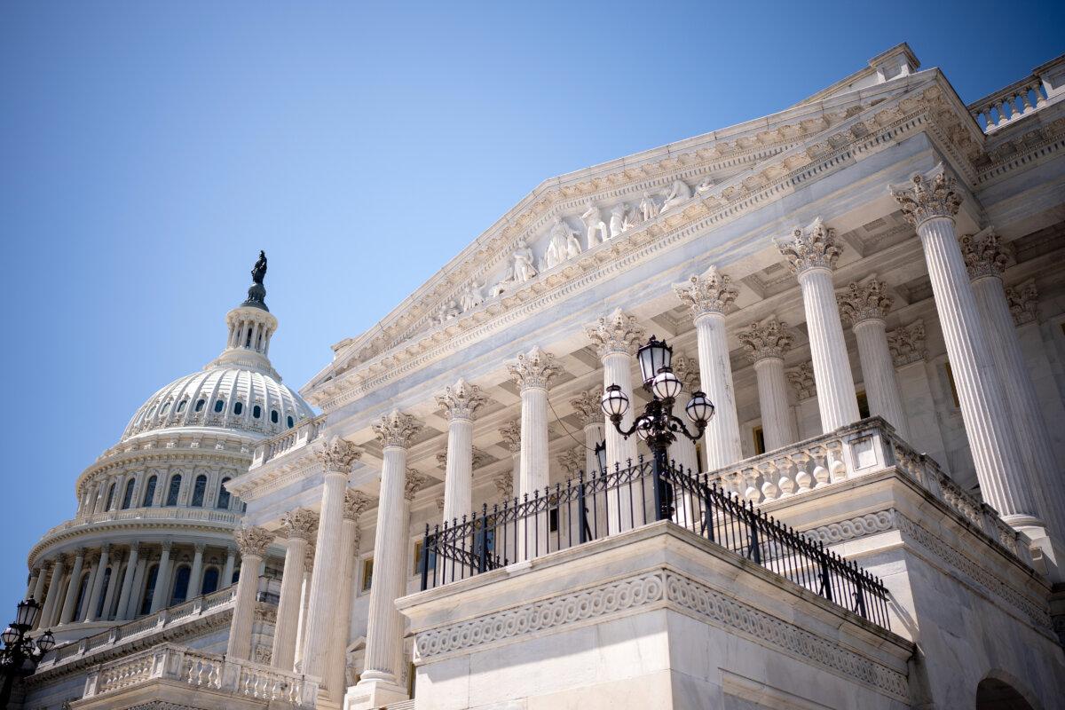 The Dome of the U.S. Capitol Building is visible behind the East Front entrance to the Senate Chamber in Washington on April 23, 2024. (Andrew Harnik/Getty Images)