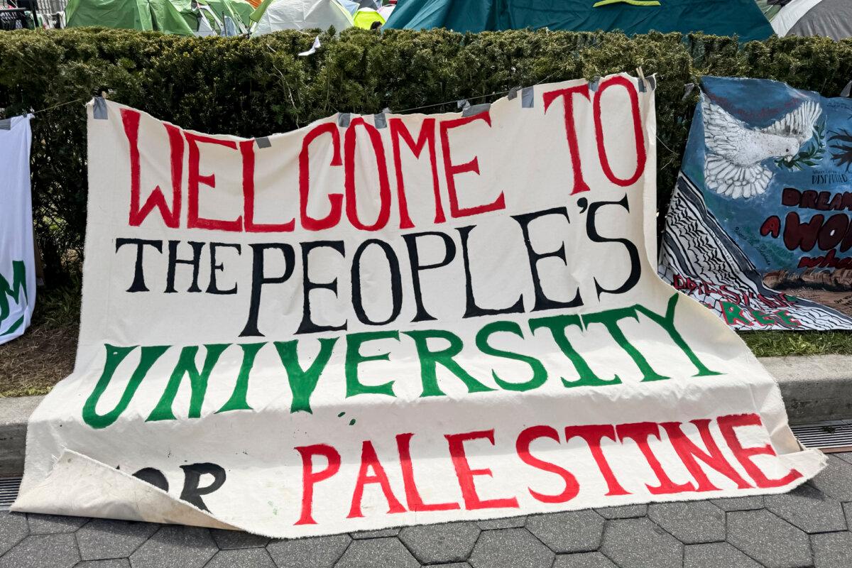 Columbia University students protest the Israel–Gaza conflict at Columbia University in New York City on April 27, 2024. (Emel Akan/The Epoch Times)
