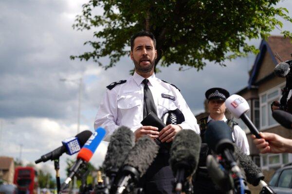 Chief Superintendent Stuart Bell reads a statement in Hainault, northeast London, on April 30, 2024. (Jordan Pettitt/PA)