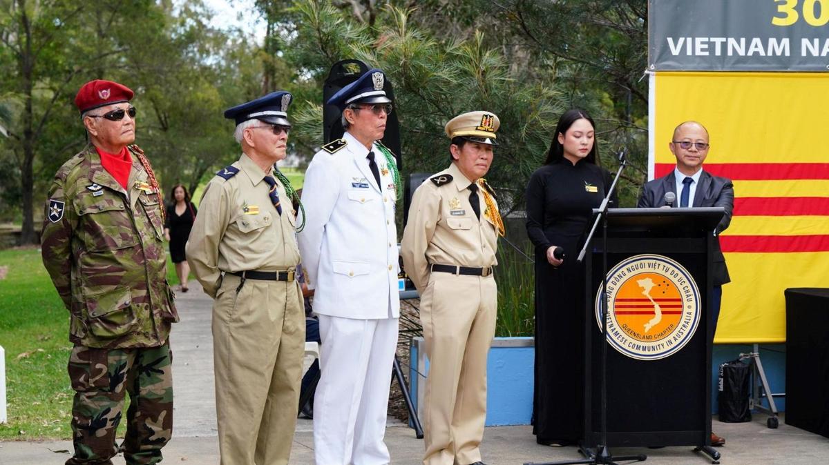 South Vietnamese veterans and community leaders gathered at 'Freedom Place' in Inala of Brisbane's south-west in Australia on April 30, 2024. (Nelson Huang/NTD)