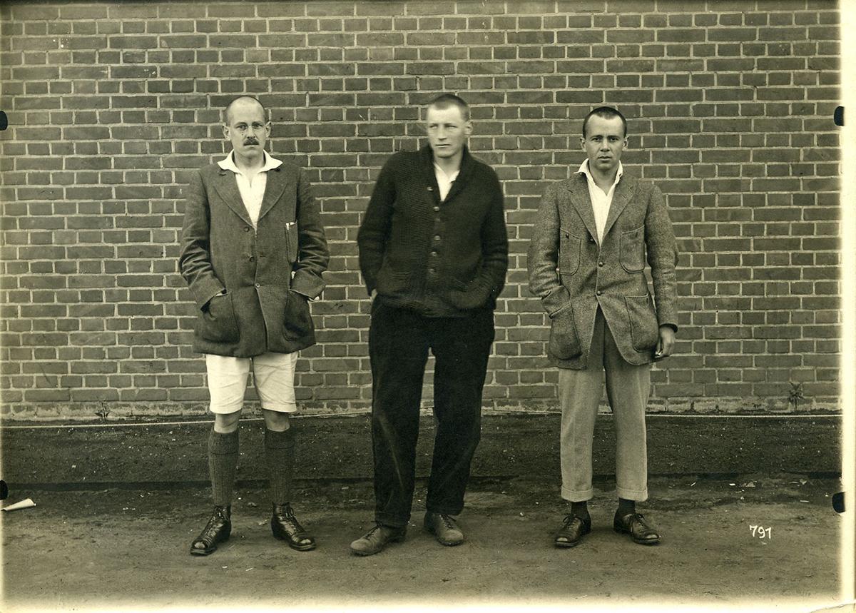 Canadian Ruhleben Internment Camp inmates (L-R): Winthrop Bell, Isaak Johann, and Grant Lochhead, circa 1915– 1918. (Mt. Allison University Archives, 6501/17/6/4.2)