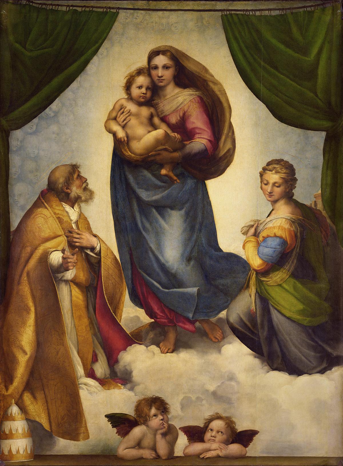 "Sistine Madonna," circa 1512–1513, by Raphael. Oil on canvas; 106 1/10 inches by 79 1/10 inches. Old Masters Picture Gallery, Dresden, Germany. (Public Domain)