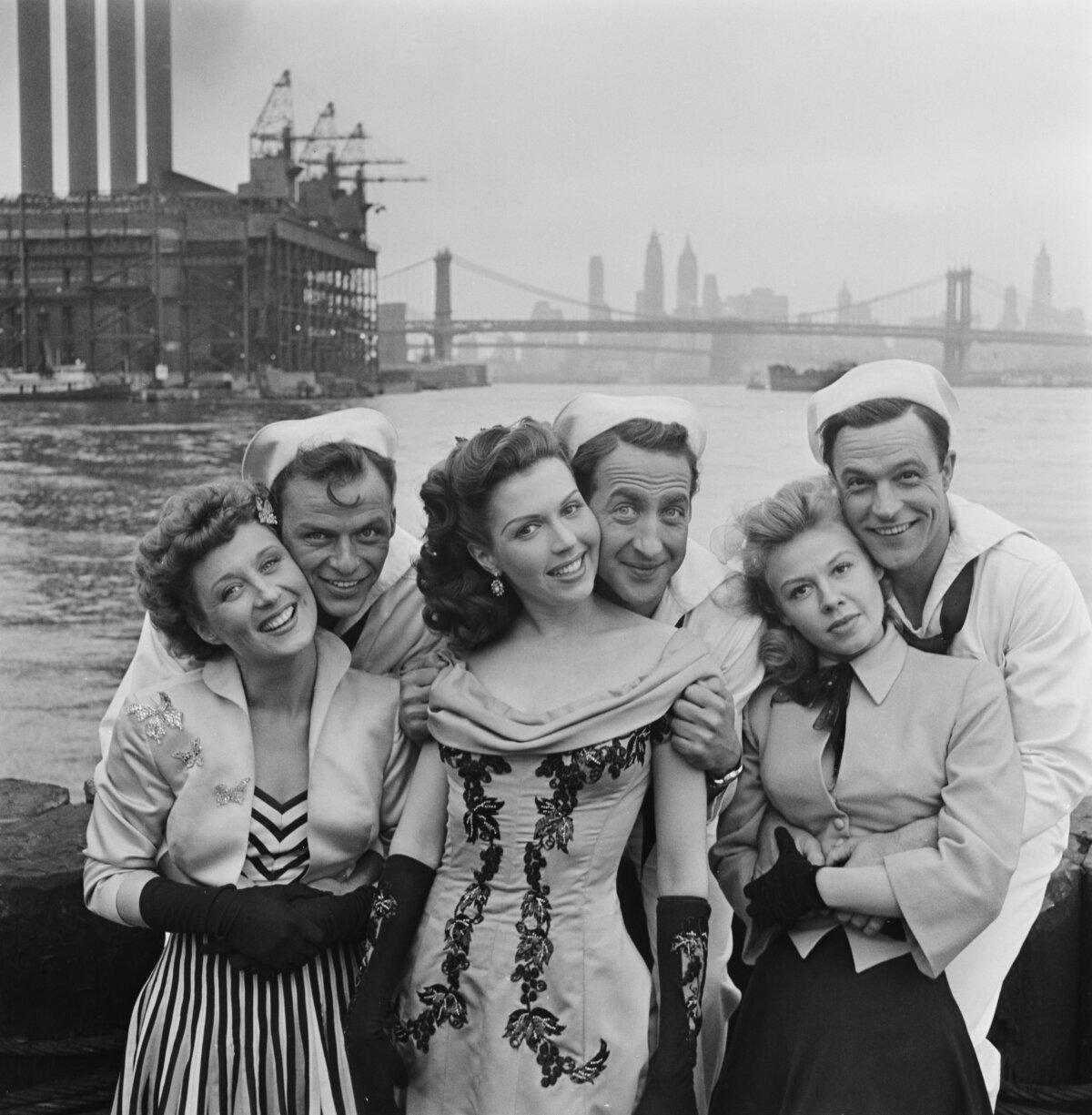 Hildy (Betty Garrett), Chip (Frank Sinatra), Claire (Ann Miller), Ozzie (Jules Munshin), Ivy Smith (Vera-Ellen), and Gabey (Gene Kelly), in "On the Town." (MGM)